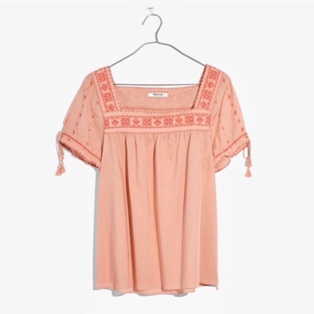 Madewell Embroidered La Villa Peasant Top
